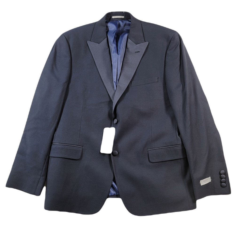 Alfani‎ Slim-Fit Navy Tuxedo Suit Jacket Mens 42S Blue Diamond Grid Pattern $360